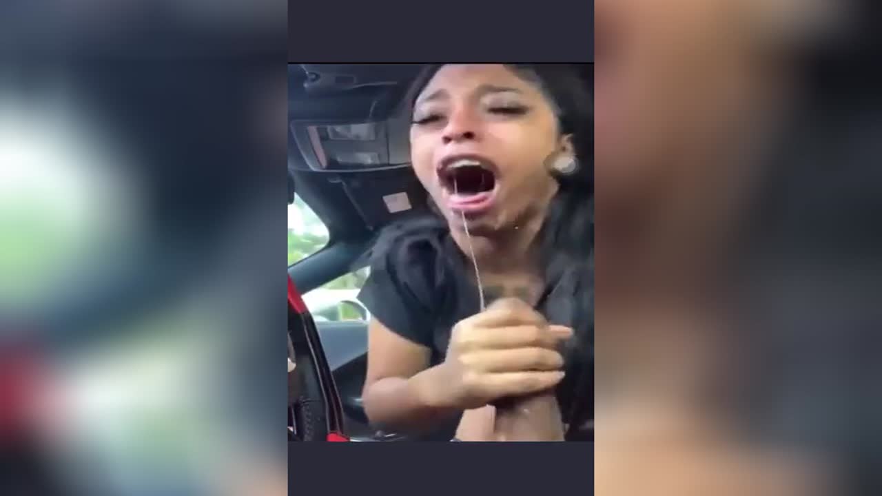 Ebony going nuts sucking bbc in car at HomeMoviesTube